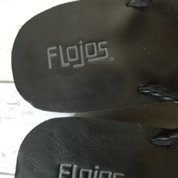 Flojos Hayley Black Woven Thong Wedge Heel Thong Sandal - Picture 9 of 11